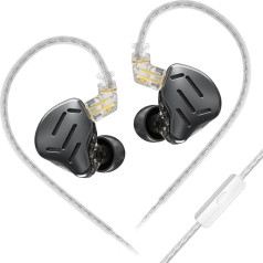 KZ Zax In-Ear austiņas, 16 vienības, HiFi trokšņu samazināšana, hibrīda vadāmās IEM austiņas, cinka sakausējuma austiņas ar noņemamu sudrabotu uzlabošanas kabeli (Zax Black, ar mikrofonu)