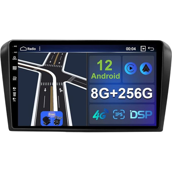 Android 12 Autoradio Passt Für Mazda 3 (2006-2012) - [8G+256G] - Eingebaut DSP/Carplay/Android Auto - Kamera MIC KOSTENLOS - 9 Zoll IPS- Mit SWC 4G WiFi BT5.0 RDS DAB 360-Kamera Fast-Boot