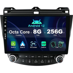 SXAUTO ¦ 8G + 256G ¦ Android 12 IPS Auto Radio Honda Accord 7. (2002-2007) - Iebūvēts Carplay/Android Car/DSP - LED kamera + MIC - DAB stūres vadības stūres vadības Fast Boot 360-CAM WiFi - 2 DIN 10.1