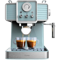 Cecotec Espresso automāts Power Espresso 20 Tradizionale gaiši zils, 1350 W, Espresso un Kapučīno, 20 bāri un termobloks, tvaika padeve, spiediena mērītājs, Vintage dizains, tilpums 1,5 litri