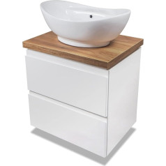 VBChome Moduo Bathroom Furniture 50 cm White Countertop Wash Basin with Tap Hole 59 x 39 cm Countertop Wash Basin Cabinet 2 Drawers Modern