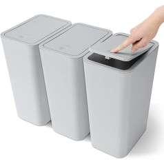 JOTOM Set of 3 Mini Bathroom Bin with Pop-Up Lid, 10 L Modern Waste Bin, Trash Bin, Waste Bin Suitable for Living Room, Bedroom, Kitchen, Toilet, Office (Grey)