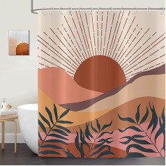 ASDCXZ Boho stila Duschvorhang 180x200 cm, Modern Abstrakt Kunst Sonnenuntergang Blätter Beige Bad Waschbar Duschvorhänge Polyester Textil Wasserdicht Duschvorhang für Badewanne mit 12 Haken