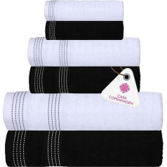 Casa Copenhagen Elegance Handtuchset 6teiliges, Schwarz + Weiss, 550 g/m², 2 Badetücher, 2 Handtücher, 2 Waschlappen aus weicher ägyptischer Baumwolle für Badezimmer, Küche und Dusche