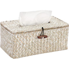 SUMNACON Rectangular Seagrass Cosmetic Tissue Box Household Decorative Woven Paper Holder Caramels Rattan Tissue Box Home Decoration Living Room Office Restaurant Crafts White