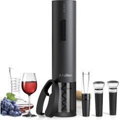 Ataller Electric Wine Bottle Opener, Rechargeable Automatic Corkscrew Opener with Foil Cutter & USB Charging Cable (Black Set)