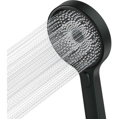 Krobec Hand Shower Head, Large Shower Head, Rain Shower, 130 mm, Hand Shower, with 3 Jet Types, Premium Shower Set, Massage Nozzle for Spa (Black)