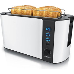 Arendo stainless steel toaster, long slot, 4 slices, white/red