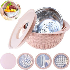 4-1 Colander with Mixing Bowl Set, Kitchen Utensils for Washing, Cutting and Kneading, Salad Spinner, Strainer & Food Strainer, Fruit Cleaner, Salad Bowls, Ideal for Homes and Kitchens