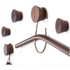 Pack of 5 Wooden Wall Hooks for Bathrobe Hat Clothes Wall Mount Hook Hanger Towel Rack Bedroom Decoration Wooden Hooks Multi-Purpose Organiser (Walnut)