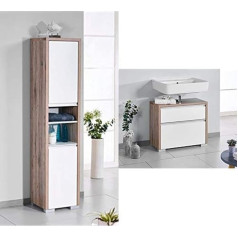 Schildmeyer Bello augstais skapis Wild Oak Decor 34,5 / 33 / 154,5 cm & Bello 138180 Vanity Unit Wild Oak Decor / Glossy White, 67 / 33 / 57 cm