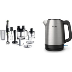 Braun MultiQuick 9 MQ 9187XLI rokas blenderis - ar Active PowerDrive tehnoloģiju un 5 piederumiem, 1200 W, melns/nerūsējošais tērauds & Philips sadzīves tehnika HD9350/90 tējkanna, nerūsējošais tērauds, 1,7 l,