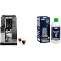 De'Longhi Dinamica Plus ECAM 372.95.TB Pilnībā automātisks kafijas automāts ar piena sistēmu, kapučīno, espresso ar vienu pogas pieskārienu, skārienjūtīgais ekrāns, lietotnes vadība, kafijas poda funkcija, titāna/melns