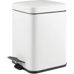 mDesign Square Pedal Bin - 6L Metal Pedal Bin with Lid and Plastic Insert - Elegant Cosmetic Bin or Waste Paper Bin for Bathroom, Kitchen and Office - White