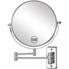 AusDaur Настенное зеркало для макияжа 8 дюймов 1X/10X Косметическое зеркало с увеличением 360° Поворотное зеркало для бритья настенное хромирован