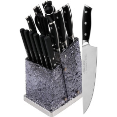 grilljoy 15PCS Küchenmesser Set mit Block - High Carbon Messerblockset für Heimköche - Professionelles Messerset zum Schneiden, Hacken