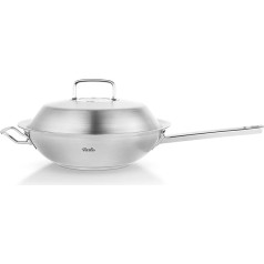 Fissler Profi Collection nerūsējošā tērauda Wok panna 30 cm diametrs 4,1 litrs ar metāla vāku bez pārklājuma Indukcija