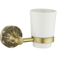 Lucyound Bathroom Toothbrush Holder Wall Mounted Toothbrush Tumbler and Wall Holder Set, Vintage Gold Decorative Bathroom Accessories, Petal Relief Series, Antique Brass and White Ceramic