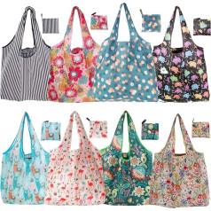 Beiktehy Pack of 8 Tote Bag, Shopping Bag, Foldable Reusable Shopping Bag, 35 cm x 46 cm, Portable Shopping Bag, Environmentally Friendly, Washable, Lightweight Shopping Bag, Tote Bag