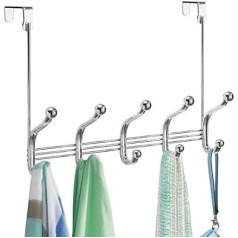 mDesign Hook Rack - 10 Coat Hooks for the Door in Hallway and Bathroom - Door Coat Rack for Coats, Jackets, Bathrobes, Towels - Chrome