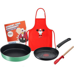 Tefal Chefclub by Kochset Hungry Kids avārijas panna 19 cm, atsperformas kūkas veidne 26 cm, mini lāpstiņa, bērnu pavārmākslas priekšauts, recepšu grāmata E5119002