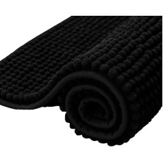 subrtex Chenille vannas paklājs, neslīdošs vannas istabas paklājs, absorbējošs vannas paklājs, mīksts, ūdeni absorbējošs vannas paklājs vannas istabai, mazgājams veļas mazgājamā mašīnā (40 x 60 cm, melns)