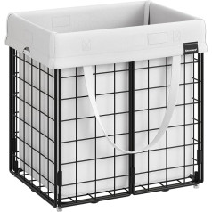 SONGMICS Laundry Basket 50 L, Foldable Laundry Hamper, Removable and Washable Laundry Bag, Metal Wire Frame, for Bedroom, Bathroom, Laundry Room, Black/White LCB150W01