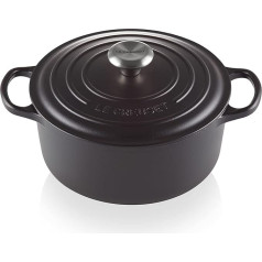 Le Creuset Signature čuguna kastrolis ar vāku, diametrs 26 cm, apaļš, piemērots visu veidu plītīm un indukcijas plītīm, tilpums: 5,3 l, 5,135 kg, melns, 21177260000430