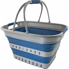 SAMMART 35L Collapsible Laundry Basket with Handles - Portable Outdoor Picnic Basket/Crater - Foldable Shopping Bag - Space Saving Storage Bin (Grey/Mist Blue)