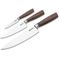 Böker Manufaktur Solingen Core Knife Trio ar tējas dvieli Pavāra nažu komplekts 3 gab X50CrMoV15 / Walnut Wood Brown 130791SET