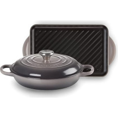 Le Creuset 2 gab. čuguna čuguna katls Signature Gourmet Professional 26 cm ar 32 cm taisnstūra grilu Flint