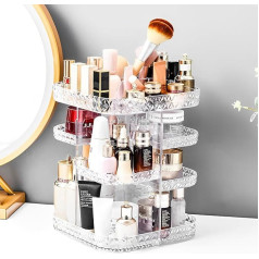 yupogongfu drehbarer Make-up-Organizer, 360° drehbar, Hautpflege-Organizer, verstellbare Ebene, Kosmetik-Aufbewahrungsbox, große Kapazität, Kosmetik-Organizer mit Pinselhalter, transparentes