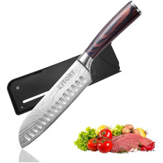 Kitory Santoku nazis Pavāra naža asmens garums 17 cm, japāņu Santoku nazis, ass virtuves nazis, ergonomisks rokturis ar dāvanu kastīti un asmens aizsargu