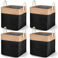 4 Pieces Large Storage Baskets, Foldable Fabric Storage Boxes Organizer with Handles for Clothes, Toys, Cubes, Storage Baskets for Cupboards, Shelves, Closet (33 cm Black)