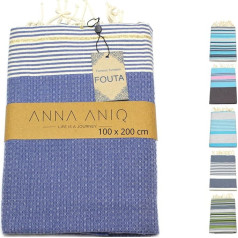 ANNA ANIQ Hammam dvielis Fouta pirts dvielis XXL īpaši liels 197 x 100 cm - 100% kokvilna no Tunisijas kā pludmales dvielis, austrumu vannas dvielis, piknika, jogas, šalle, peštemāls, pludmales dvielis (zils)