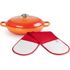 Le Creuset Signature Cast Iron Gourmet Professional katls apaļš diametrs 30 cm, 3,5 l, piemērots visām plītīm, ieskaitot indukcijas + LE CREUSET dubultais cimds ar cilpu