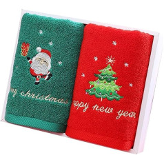 WBTY Christmas Towel Set of 2 Christmas Face Towel Santa Embroidered Soft and Highly Absorbent Towel for Home Kitchen Holiday Decoration