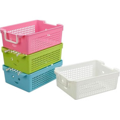 Dynko 6-Pack White Plastic Basket with Handle, Stackable Storage Basket