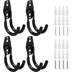 CODIRATO Pack of 4 Double Hooks Garage Storage Heavy Duty Wall Hooks Metal Garage Hooks Device Hooks Heavy Duty Mounting Hooks with Screw Garage Mounting Hooks for Appliances, Bikes, Ladders