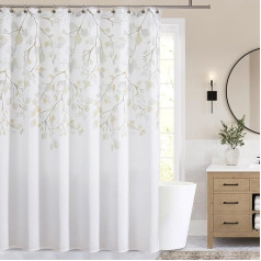 WEST LAKE Yellow Leaves Shower Curtain Water Resistant Decorative Floral Print Linen Bathroom Spa Hotel Shower Curtain with Buttonholes (White, 70 x 72 Inch)