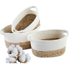 Beslands Storage Baskets Set of 3 Water Hyacinth and Cotton, Bathroom Storage Basket Braided as Bathroom Organiser & Organiser Box for Bathroom Storage