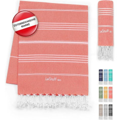 LeStoff Premium Hammam Towel - Versatile, Sustainable, Absorbent & Quick Drying - 100% Organic Cotton - Beach, Bath, Shower, Yoga, Spa & Travel Towel (200 x 200 cm Coral (Salmon))