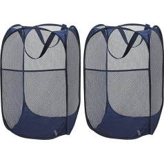 Larpur 2 Pcs Pop Up Laundry Baskets Mesh Laundry Baskets with Handles Foldable Storage Bin for Clothes Toys Home Dorm Hotel Blue