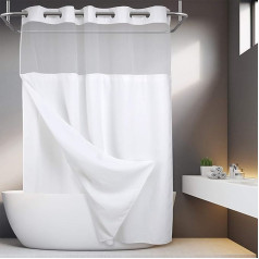 River Dream No Hooks Needed Waffle Weave Shower Curtain with Snap In Lining 71 x 74 H Hotel Quality Spa Like White