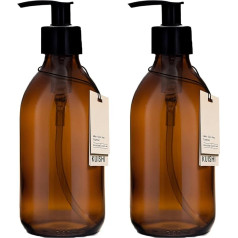 Kuishi Amber Brown Glass Pump Bottle Dispenser [250ml Pack of 2], Многоразовая бутылка для мыла из янтарного стекла с черным пластиковым насосом для уменьшения пластик