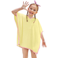 BesserBay Bath Poncho Girls Towel Poncho Children's Coverup with Hood 120-130 cm