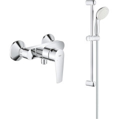 GROHE StartEdge 27598001 vienroktura dušas maisītājs un dušas sliedes komplekts Tempesta 100 (2 strūklu veidi, vienmērīga strūklas struktūra, sistēma pret kaļķakmens veidošanos), hroms