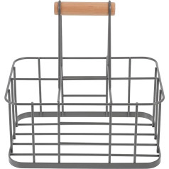 YARNOW Bottle Carrier Metal 6 Bottle Holder Bottle Basket Beer Crate Beer Rack with Wooden Handle for Cans Beer Wine Champagne Grill Hotel Restaurant Bar Grey