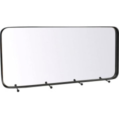 LaLe Living Hamdi Wall Mirror with Coat Rack in Black, 55 x 25.5 cm, 4 Coat Hooks, Wall Coat Rack