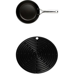 Le Creuset 3 kārtu daudzslāņu panna ar nesadalāmu pārklājumu 20 cm & LE CREUSET silikona piederumu pannas turētājs apaļš melns